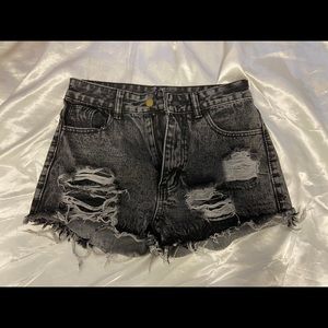 Black distressed shorts